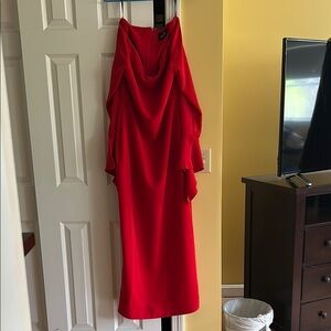 Solace London Red Cowl Neck Dolman Sleeve Cocktail Gown